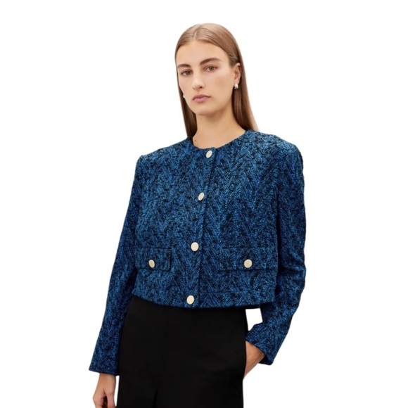 Boss Janoa Jacket Blazer in Blue Black Tweed Size 8 - Picture 1 of 11